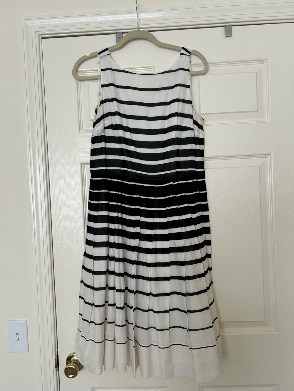 Talbots Black and White Striped Sleeveless Midi Dress